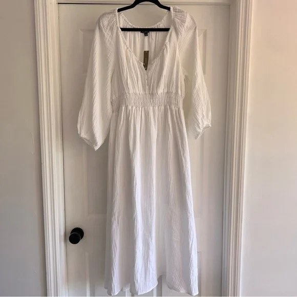 NWT J.CREW White Soft Cotton Gauze V-Neck Long Sleeve Midi Dress M - Picture 3 of 15